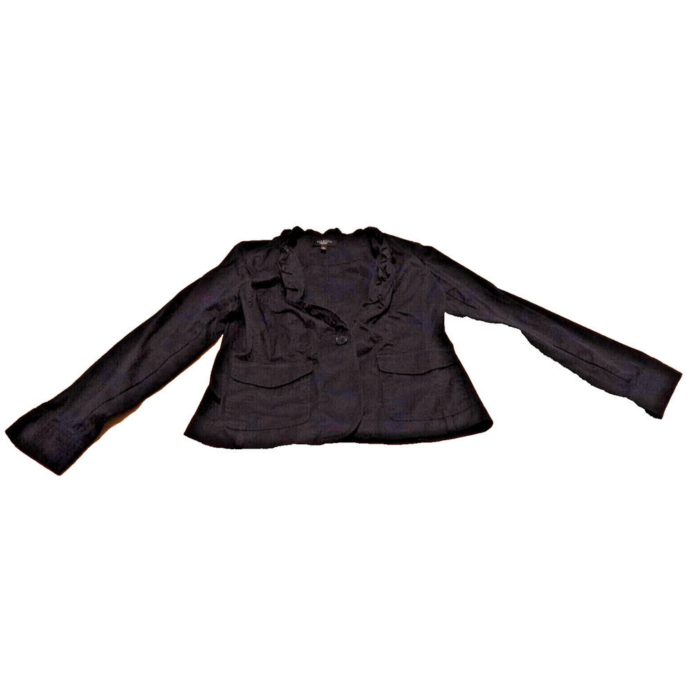 Talbots Petites Navy Blue Ruffle Collar Blazer Jacket‎ Women Size 12P